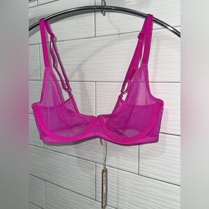 skims lined wire bra 32c hot pink mesh see through NEW WITH TAGS sexy summer